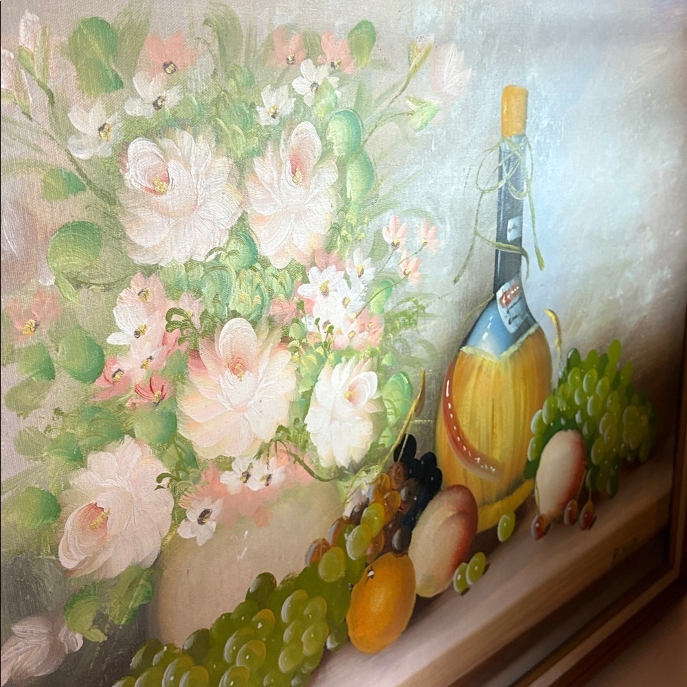 Vintage Floral Wine & Fruit Still Life Painting Gold Wood Frame Original Art - Picture 17 of 17